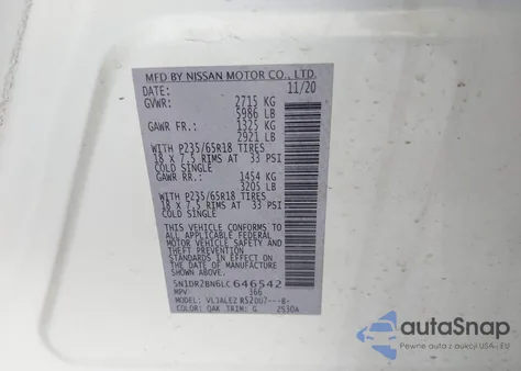 2020 Nissan Pathfinder Sv 2Wd from USA, damaged, VIN 5N1DR2BN6LC646542